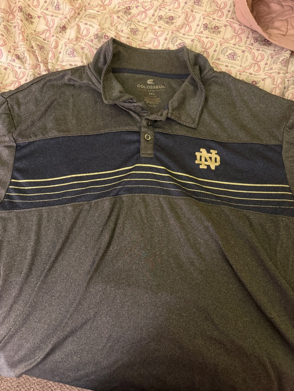 Colosseum Men's Gray and Navy Notre Dame Polo with Gold Logo